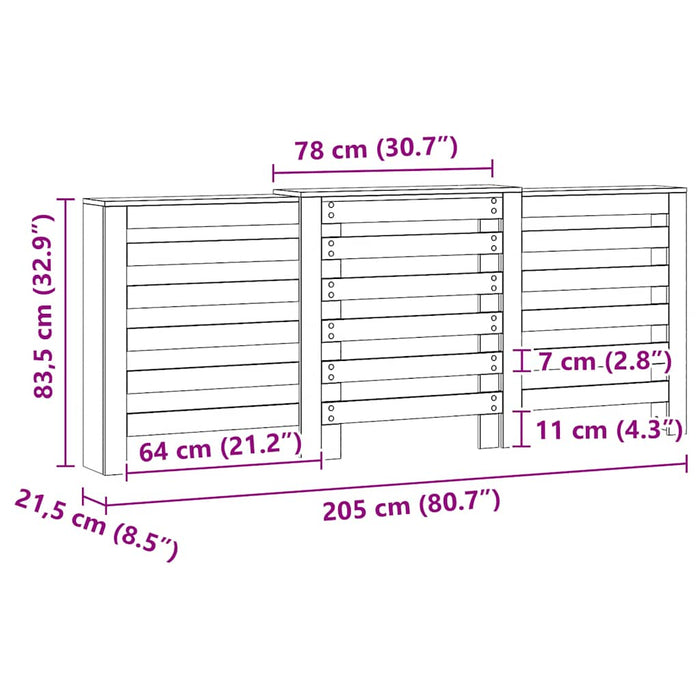 Mască pentru calorifer stejar artizanal 205x21,5x83,5 cm lemn - WALTI WALTI