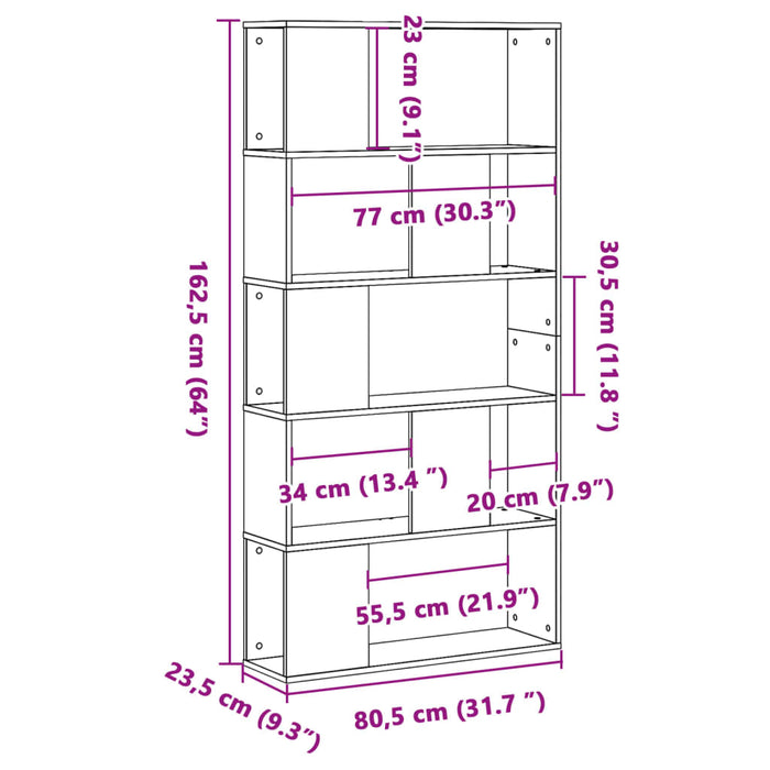 Bibliotecă cu 5 niveluri, alb 80,5x23,5x162,5 cm lemn prelucrat - WALTI WALTI