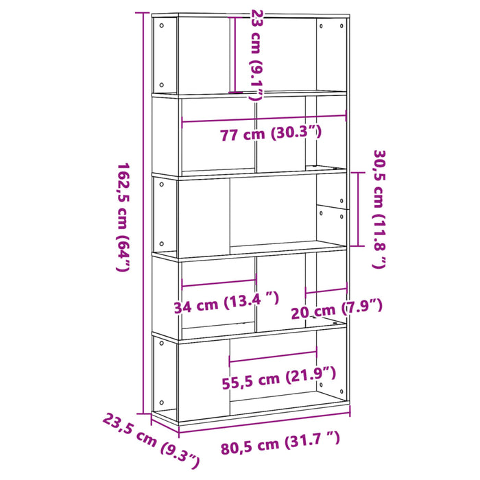 Bibliotecă cu 5 niveluri stejar sonoma 80,5x23,5x162,5 cm lemn - WALTI WALTI