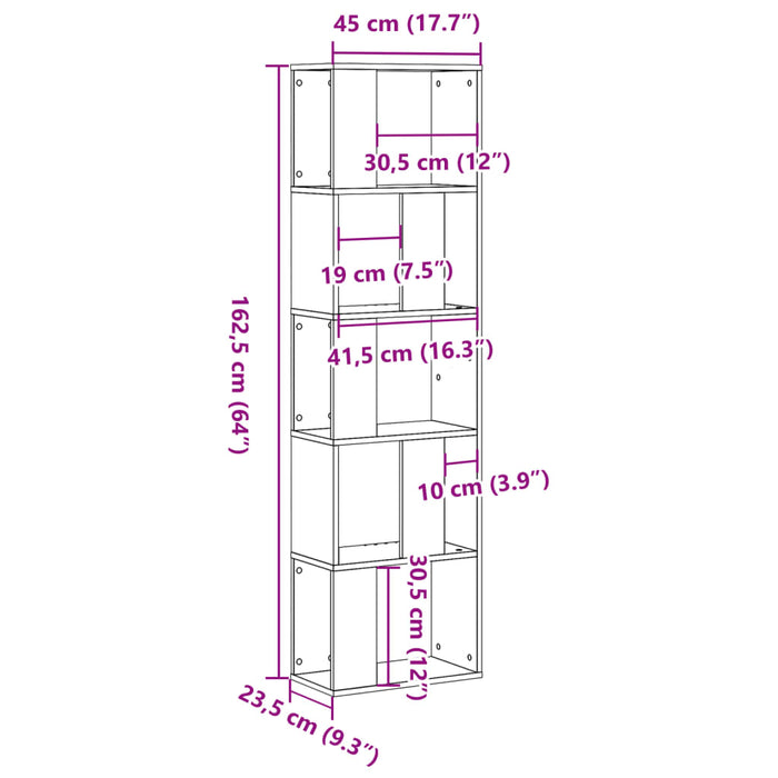 Bibliotecă cu 5 niveluri gri beton 45x23,5x162,5 cm lemn - WALTI WALTI