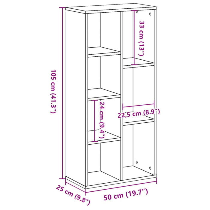 Bibliotecă, gri beton, 50x25x105 cm, lemn compozit - WALTI WALTI