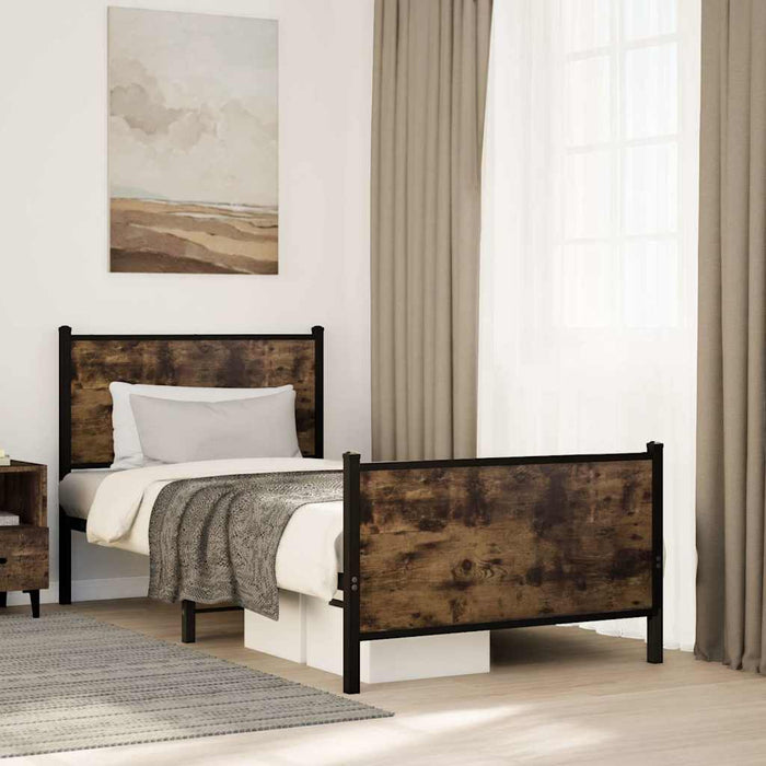 Cadru pat metalic fără saltea, stejar fumuriu, 80x200 cm - WALTI WALTI