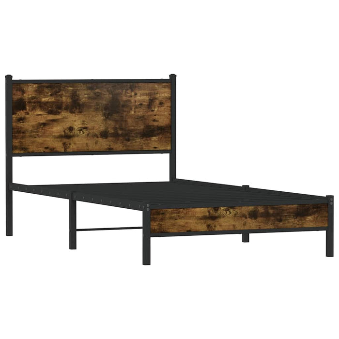 Cadru pat metalic fără saltea, stejar fumuriu, 100x200 cm WALTI