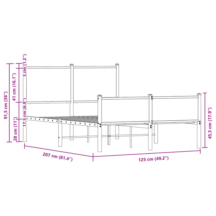 Cadru pat metalic fără saltea, stejar maro, 120x200 cm - WALTI WALTI