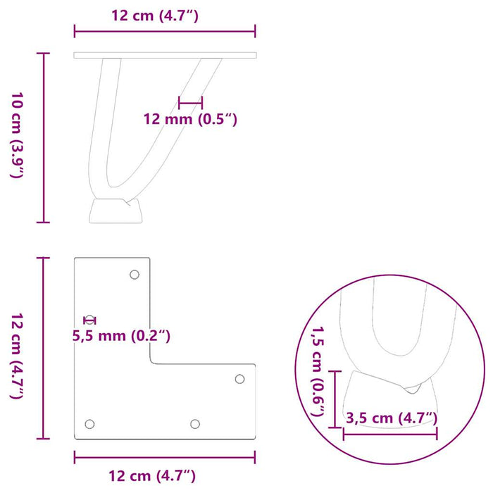 Picioare tip agrafă pentru măsuță de cafea, 4 buc., negru, 10 cm, oțel masiv WALTI
