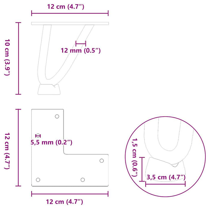 Picioare tip agrafă pentru măsuță de cafea, 4 buc., alb, 10 cm, oțel masiv WALTI