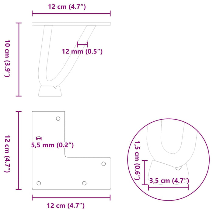 Picioare tip agrafă pentru măsuță de cafea, 4 buc., oțel natural, 10 cm, oțel masiv WALTI