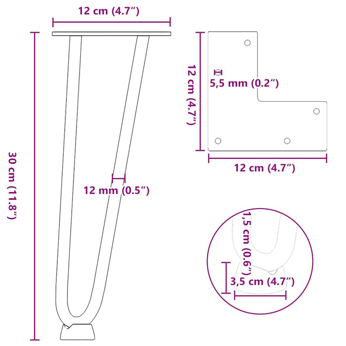 Picioare tip agrafă pentru măsuță de cafea, 4 buc., oțel natural, 30 cm, oțel masiv WALTI