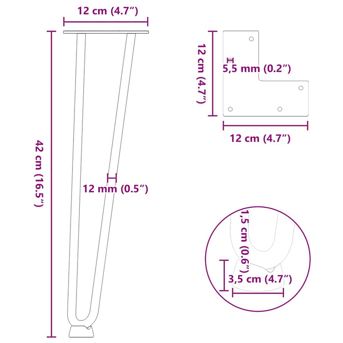 Picioare tip agrafă pentru măsuță de cafea, 4 buc., alb, 42 cm, oțel masiv - WALTI WALTI