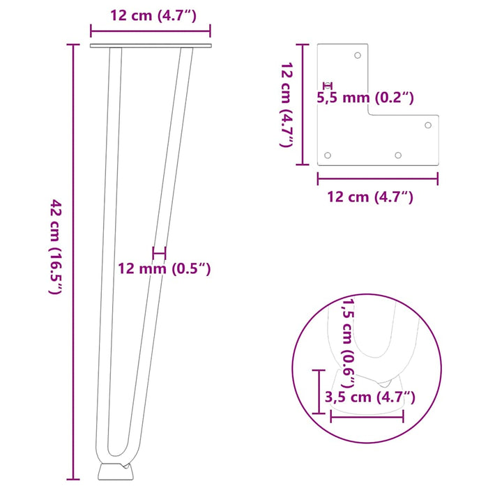 Picioare tip agrafă pentru măsuță de cafea, 4 buc., antracit, 42 cm, oțel masiv WALTI