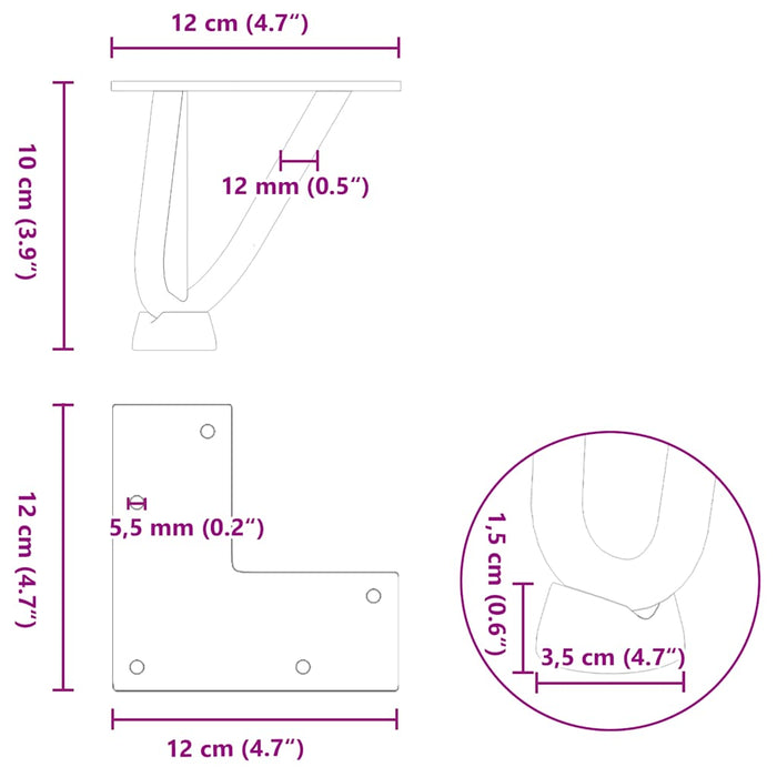 Picioare tip agrafă pentru măsuță de cafea, 4 buc., negru, 10 cm, oțel masiv WALTI