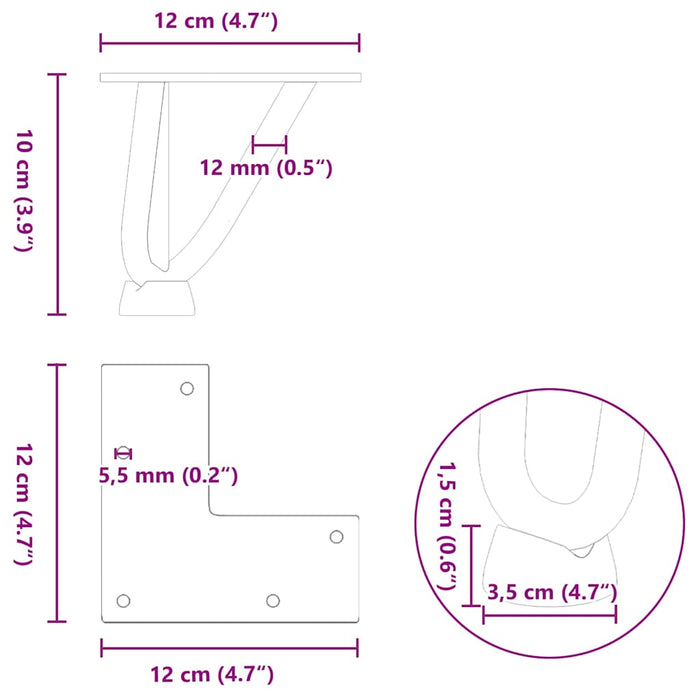 Picioare tip agrafă pentru măsuță de cafea, 4 buc., antracit, 10 cm, oțel masiv - WALTI WALTI