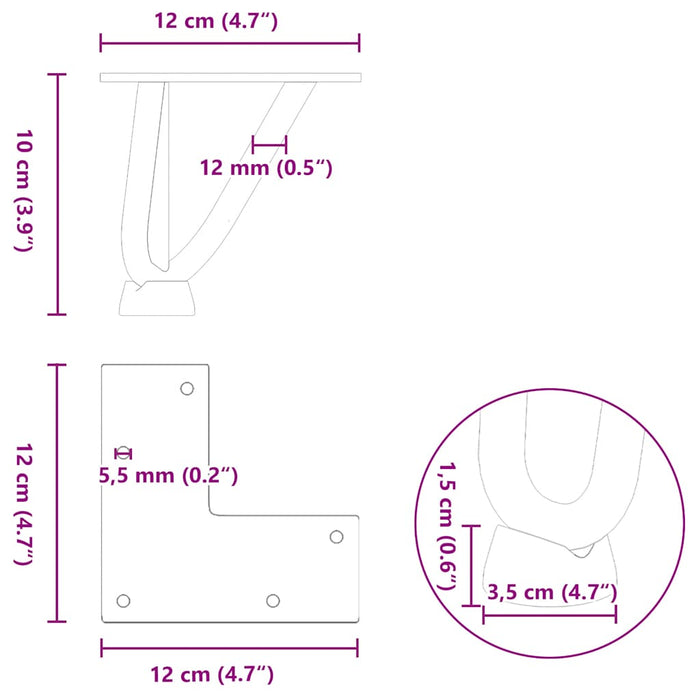 Picioare tip agrafă pentru măsuță de cafea, 4 buc., oțel natural, 10 cm, oțel masiv WALTI