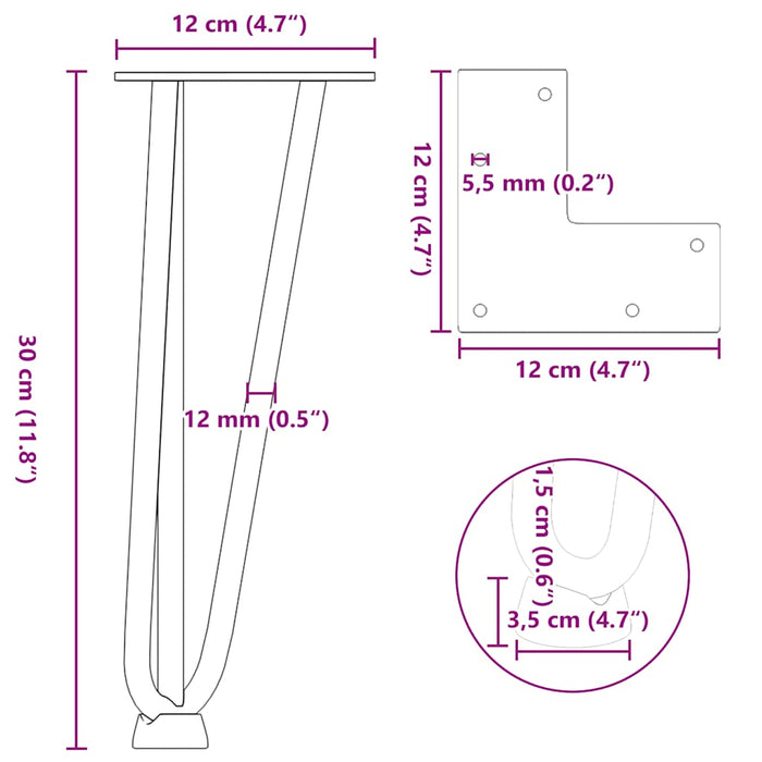 Picioare tip agrafă pentru măsuță de cafea, 4 buc., negru, 30 cm, oțel masiv WALTI