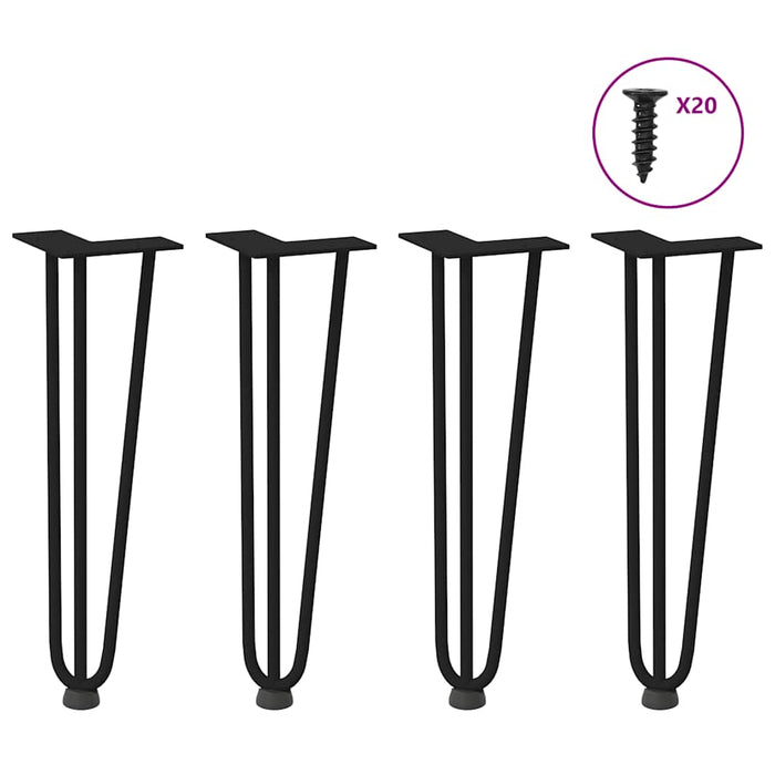 Picioare de masă în ac de păr 4 buc Negru 42 cm Oțel masiv - WALTI WALTI