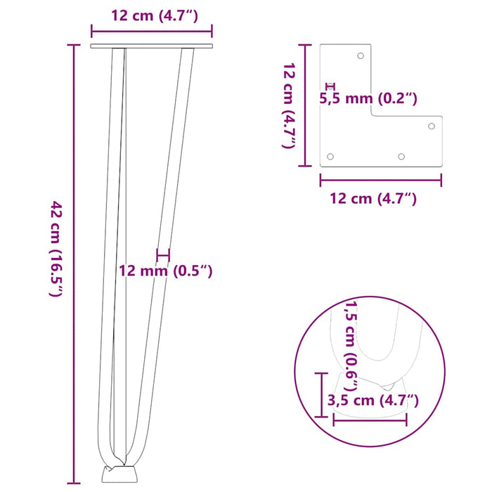 Picioare tip agrafă pentru măsuță de cafea, 4 buc., alb, 42 cm, oțel masiv WALTI