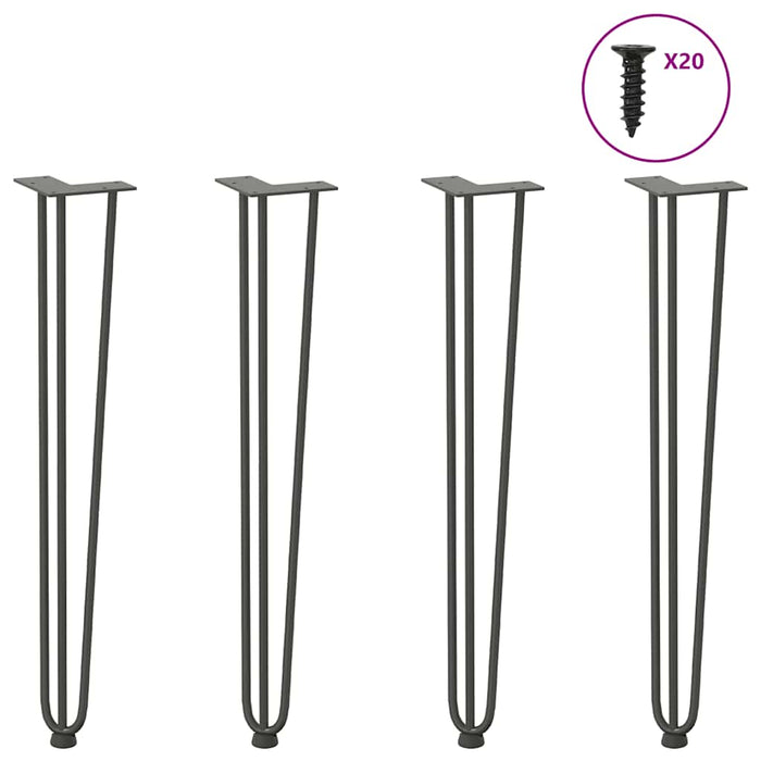 picioare tip ac de păr pentru masă consolă, antracit, 72 cm, oțel masiv, 4 buc. WALTI