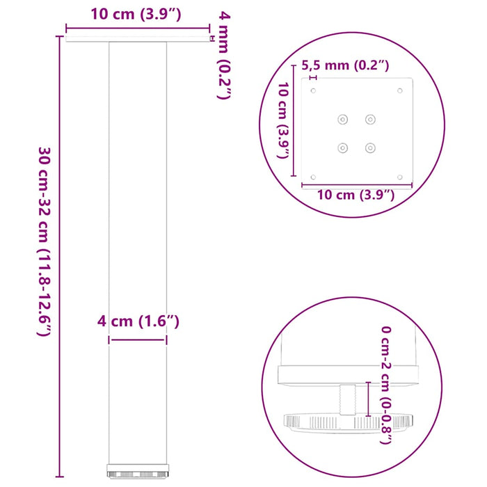 Picioare pentru măsuță de cafea, 4 buc., negru, 30-32 cm, oțel WALTI