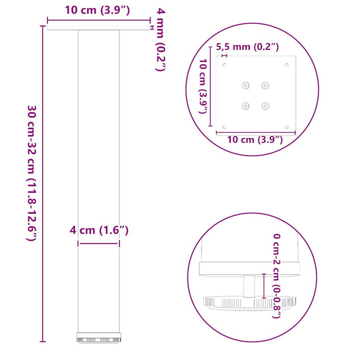Picioare pentru măsuță de cafea, 4 buc., alb, 30-32 cm, oțel WALTI