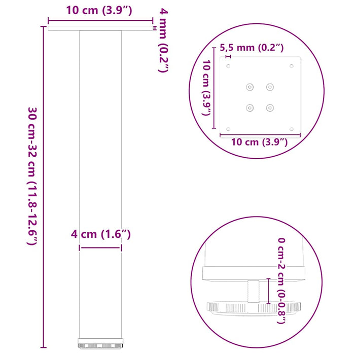 Picioare pentru măsuță de cafea, 4 buc., oțel natural, 30-32 cm WALTI