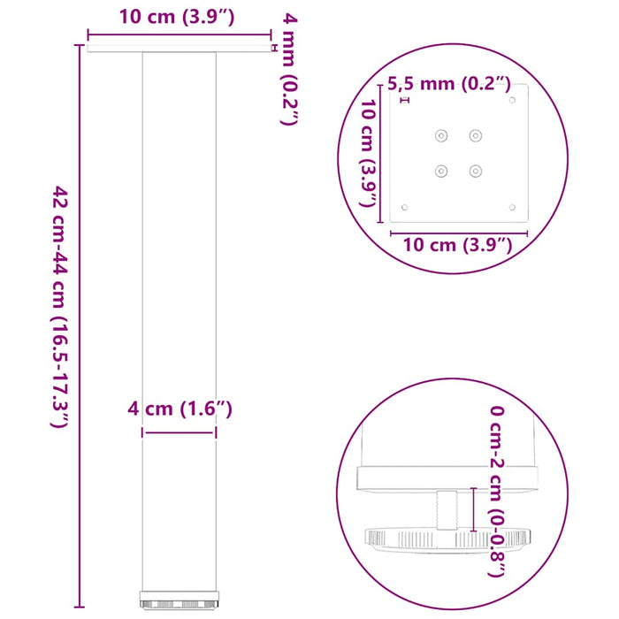 Picioare pentru măsuță de cafea, 4 buc., negru, 42-44 cm, oțel WALTI