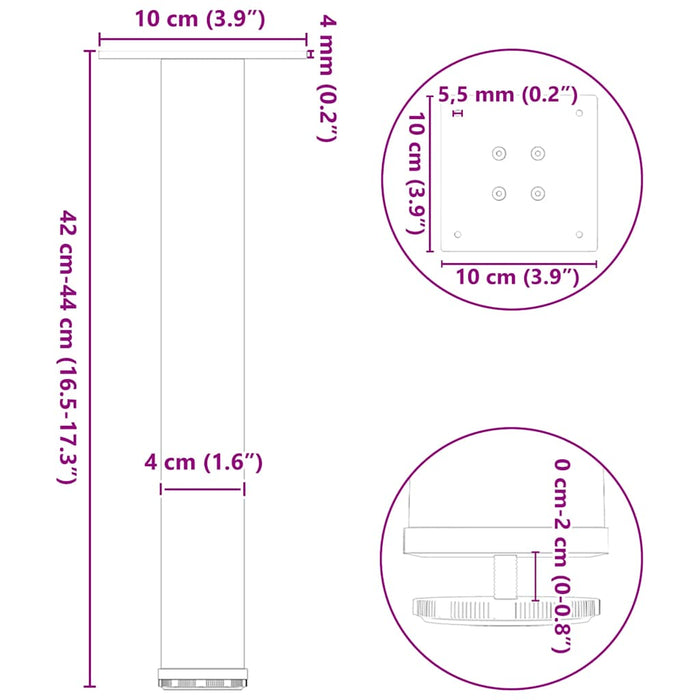 Picioare pentru măsuță de cafea, 4 buc., alb, 42-44 cm, oțel WALTI