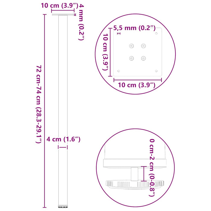 Picioare masă consolă, 4 buc., oțel natural, 72-74 cm WALTI