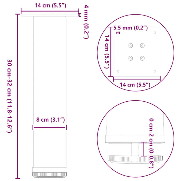 Picioare pentru măsuță de cafea, 4 buc., alb, 30-32 cm, oțel - WALTI WALTI