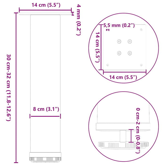 Picioare pentru măsuță de cafea, 4 buc., oțel natural, 30-32 cm WALTI