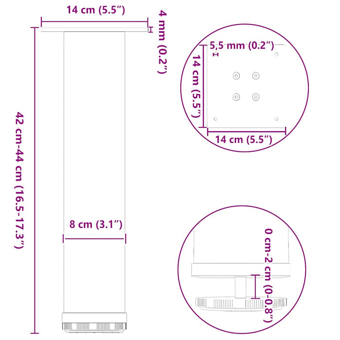 Picioare pentru masă de cafea, 4 buc., oțel natural, 42-44 cm WALTI
