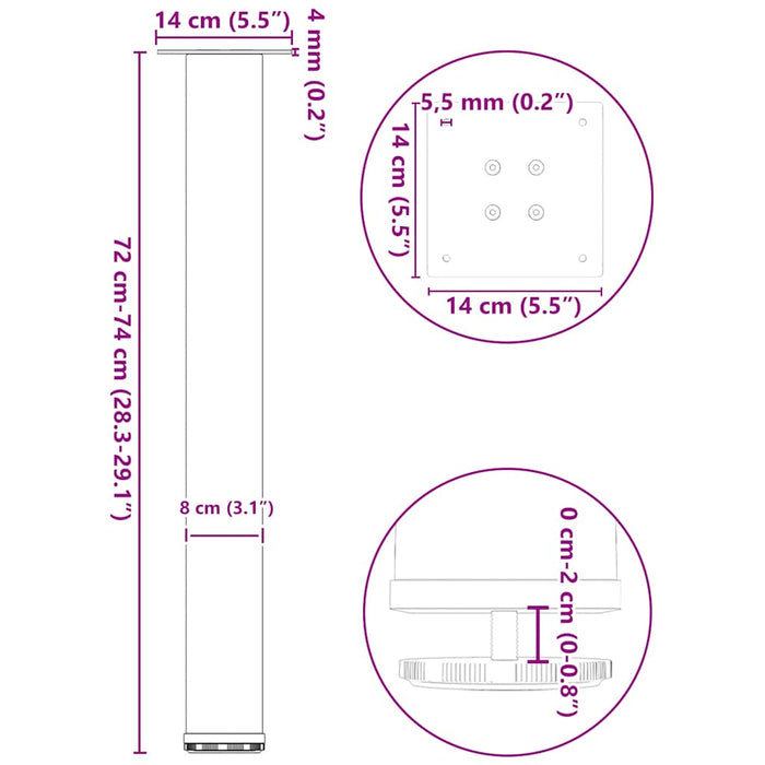 Picioare masă consolă, 4 buc., negru, 72-74 cm, oțel WALTI