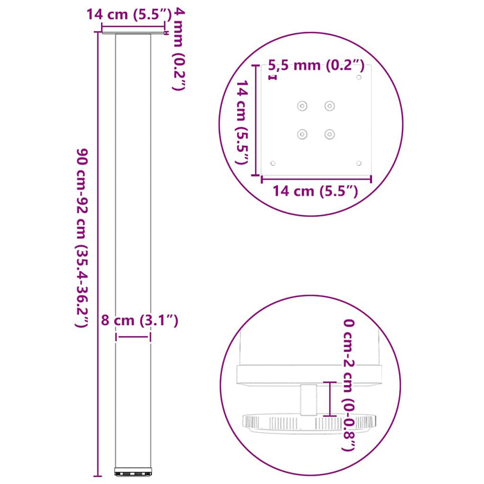 Picioare de masă de bar, 4 buc., negru, 90-92 cm, oțel - WALTI WALTI