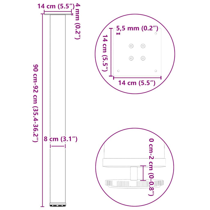 Picioare de masă de bar, 4 buc., alb, 90-92 cm, oțel - WALTI WALTI