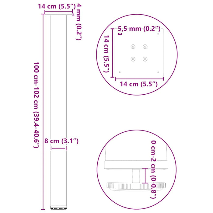 Picioare de masă de bar, 4 buc., negru, 100-102 cm, oțel - WALTI WALTI