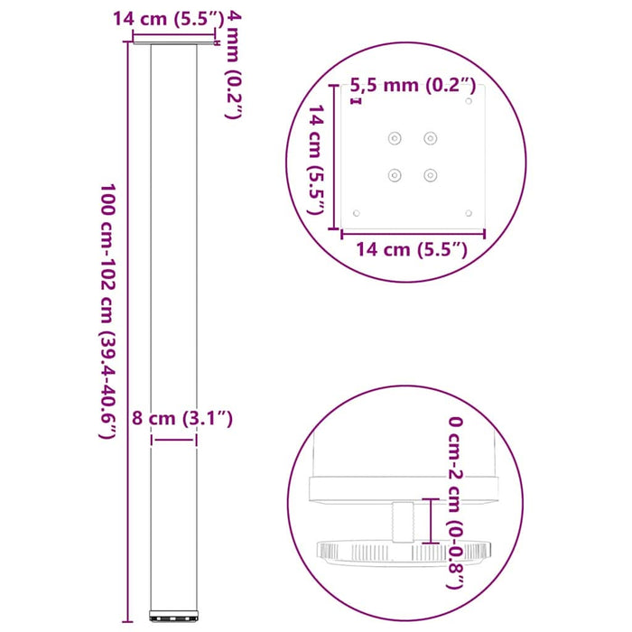 Picioare de masă de bar, 4 buc., alb, 100-102 cm, oțel - WALTI WALTI