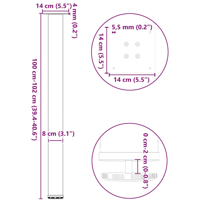 Picioare de masă de bar, antracit, 4 buc., 100-102 cm, oțel - WALTI WALTI