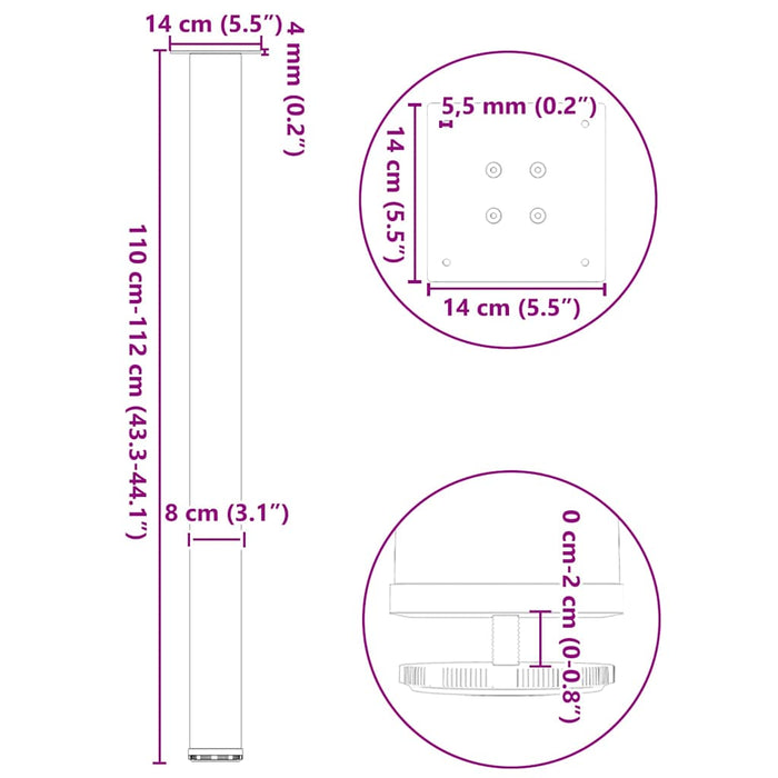 Picioare de masă de bar, antracit, 4 buc., 110-112 cm, oțel WALTI