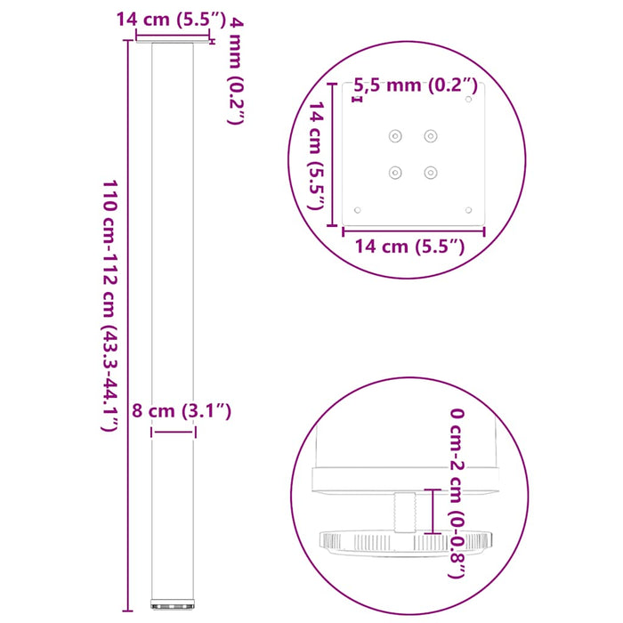 Picioare de masă de bar, 4 buc., oțel natural, 110-112 cm WALTI