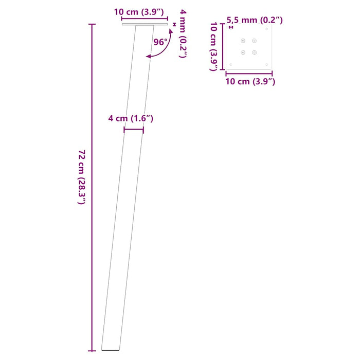 Picioare masă consolă, 4 buc., oțel natural, 72 cm WALTI