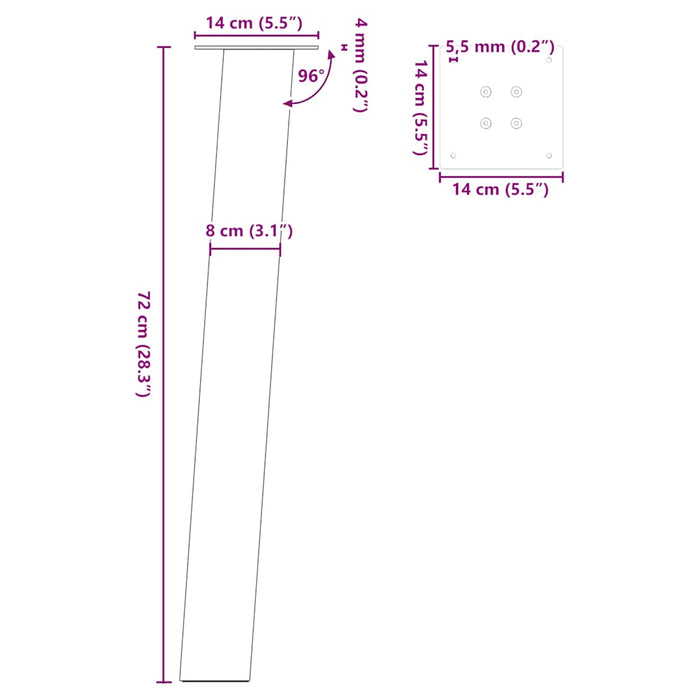 Picioare masă consolă, 4 buc., negru, 72 cm, oțel WALTI