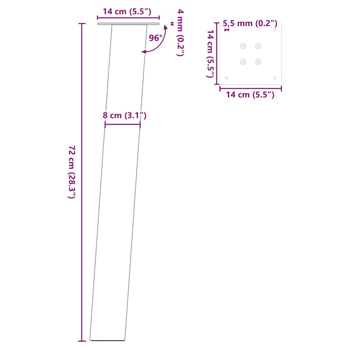 Picioare masă consolă, antracit, 4 buc., 72 cm, oțel - WALTI WALTI