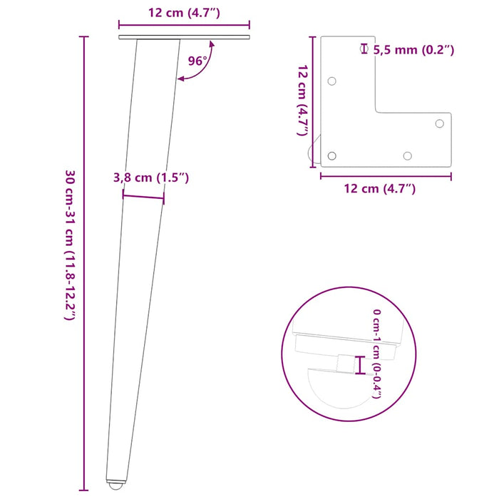 Picioare măsuță de cafea formă conică 4 buc alb 30-31 cm oțel - WALTI WALTI