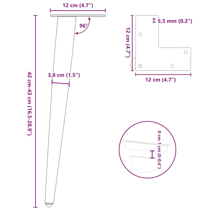 Picioare pentru măsuță de cafea, formă conică, 4 buc., alb, 42-43 cm, oțel - WALTI WALTI