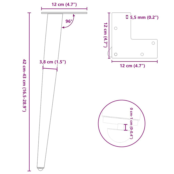 Picioare măsuță cafea Formă conică 4 buc Antracit 42-43 cm Oțel - WALTI WALTI