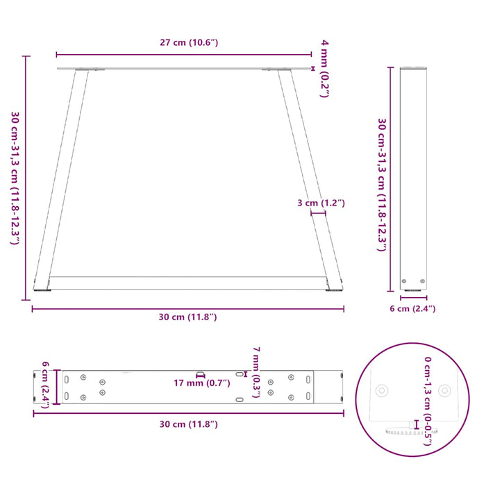 Picioare pentru măsuță de cafea în formă de V, 2 buc., alb, 30x(30-31,3) cm, oțel WALTI