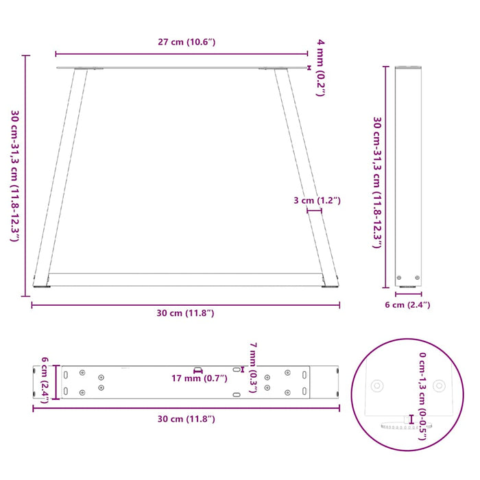 Picioare pentru măsuță de cafea în formă de V, 2 buc., antracit, 30x(30-31,3) cm, oțel WALTI