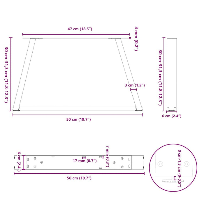 Picioare pentru măsuță de cafea în formă de V, 2 buc., negru, 50x(30-31,3) cm, oțel WALTI