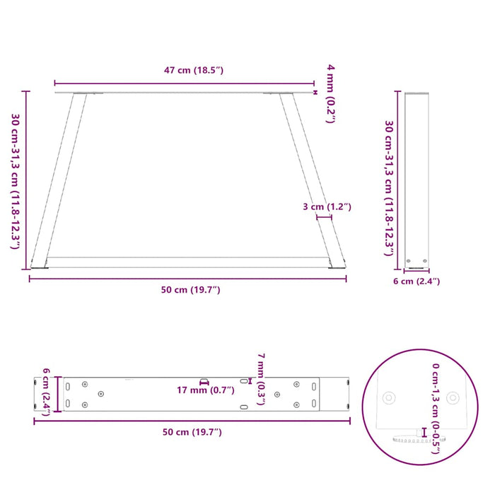 Picioare pentru măsuță de cafea în formă de V, 2 buc., antracit, 50x(30-31,3) cm, oțel WALTI