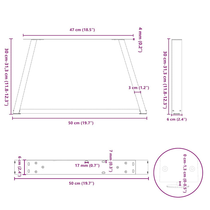 Picioare pentru măsuță de cafea în formă de V, 2 buc., oțel natural, 50x(30-31,3) cm WALTI