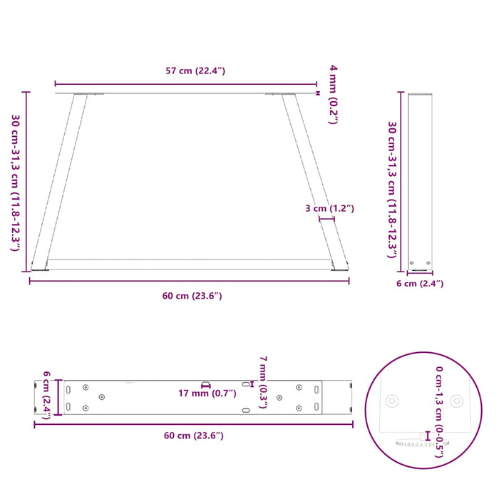 Picioare pentru măsuță de cafea în formă de V, 2 buc., alb, 60x(30-31,3) cm, oțel WALTI